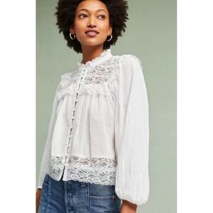 Anthropologie Akemi & Kim Callie Lace Blouse White Button up front Size 4 / S